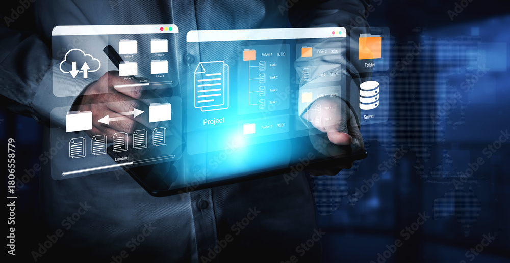 Fototapeta premium Digital folder organization improves server file structure, enhances workflow, and supports system management Parse