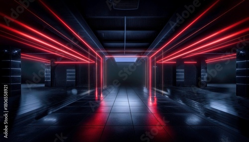 Futuristic neon-lit modern room interior