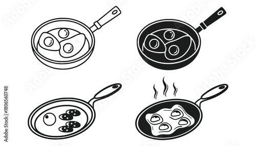 Fried eggs in pan vector illustration breakfast cooking food