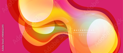 Abstract fluid shapes, vibrant colors blend. Pink, orange, yellow hues create dynamic composition. Modern design element for backgrounds.
