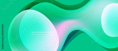 Abstract fluid shapes, vibrant green hues, soft gradients. Modern design elements create dynamic background texture. Minimalist aesthetic.