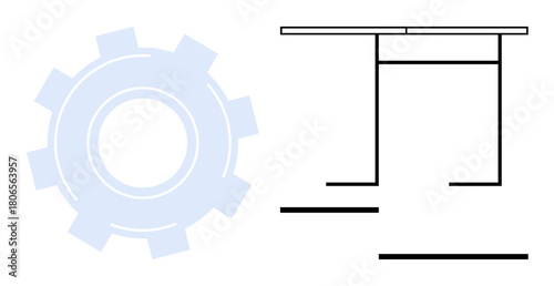 Gear and table-thumbs up structure symbolizing efficiency, engineering, and support. Ideal for industry, workflow, productivity, stability, innovation teamwork. Simple flat metaphor