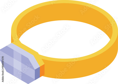 Golden ring featuring a large gemstone, shown in isometric projection, perfect for jewelry or accessory designs