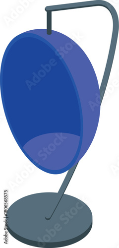 Blue hanging chair with round shape swinging gently, offering a relaxing experience in a contemporary interior