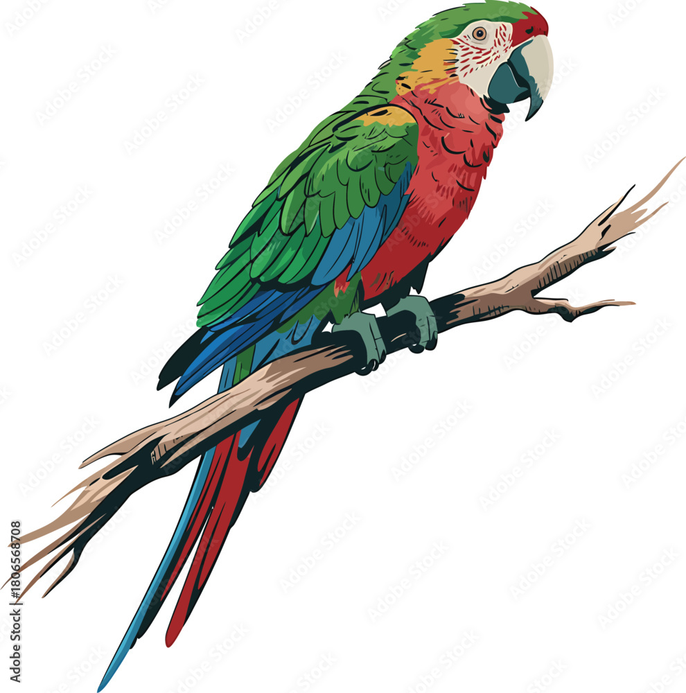 Fototapeta premium Colorful Macaw Parrot Perched on a Branch bird tropical