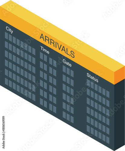 Airport arrivals board displaying flight information, including city, time, gate, and status, aiding passenger navigation