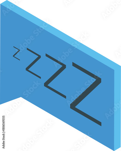 Sleeping zzz over a blue speech bubble representing sleeping or dreaming, in isometric view
