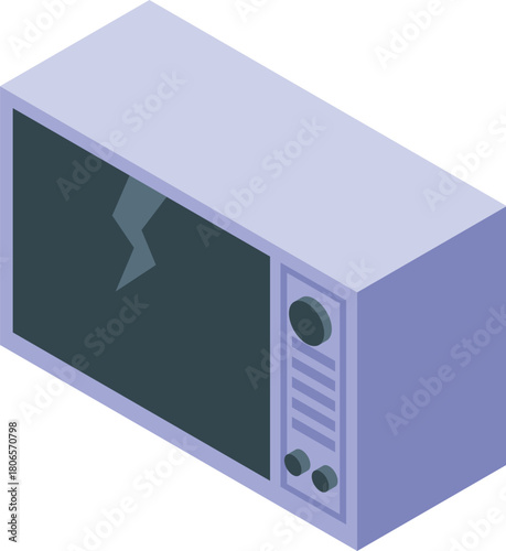 Broken microwave oven with a crack on the door, representing malfunction, kitchen appliance damage, or repair needs