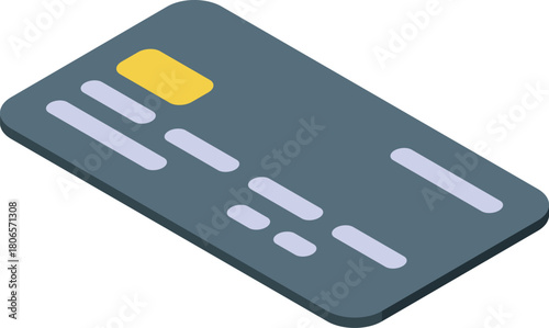 Isometric gray credit card representing secure online payment processing