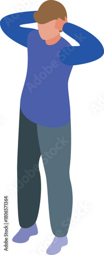 Young person suffering from painful headache or loud noise, covering ears with hands, protecting from migraine, stress, protecting hearing