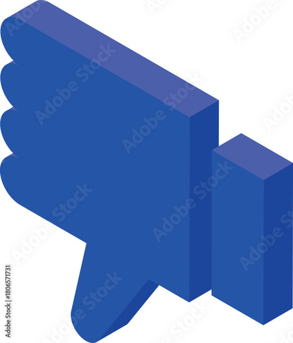 Blue 3d thumbs down icon symbolizes disapproval or negative feedback in social media or online platforms