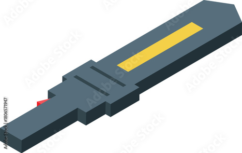 Electric soldering iron with yellow stripe and red led indicator light, isometric view, for electronic repair and diy projects
