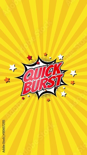 QUICK BURST – Comic Pop Art text video vertical 4k. Vintage colorful cartoon animation with explosion of speech bubble message