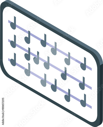 Musical notes displayed on a tablet, symbolizing digital music composition, editing, or playback