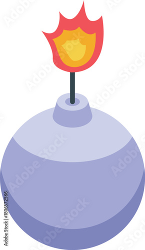 Round bomb with burning fuse, creating tension and danger, in isometric view