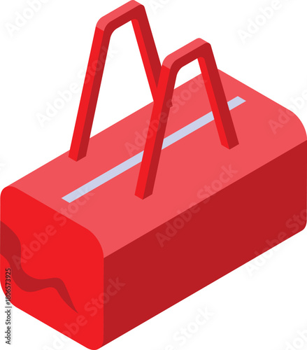 Red toolbox isometric projection highlighting handles and body, representing construction, repair, and diy projects