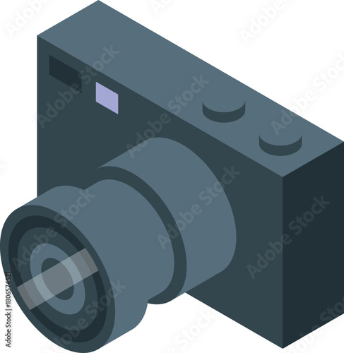 Modern digital camera in isometric view, showcasing its sleek design and advanced features for capturing high quality photos and videos