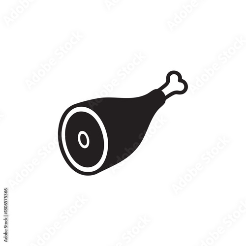 Ham Leg Icon, Simple Black Glyph Silhouette. Cured Pork Meat Vector Illustration for Butcher Shop, Deli, or Grocery Store.