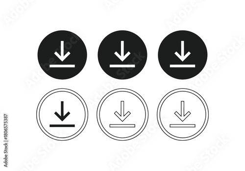A set of download icons in both black fill and outline styles