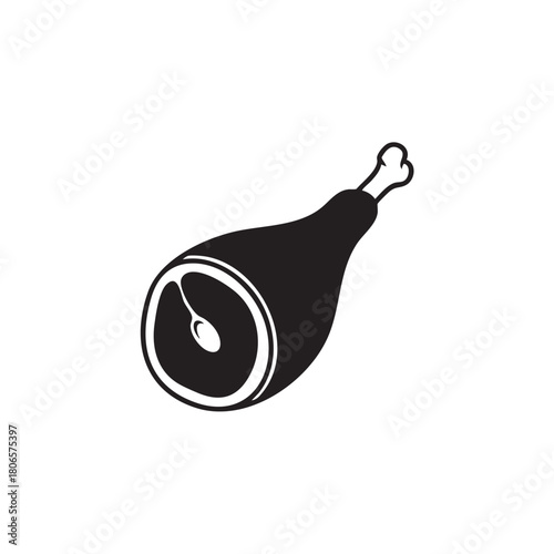 Ham Leg Icon, Simple Black Glyph Silhouette. Cured Pork Meat Vector Illustration for Butcher Shop, Deli, or Grocery Store.