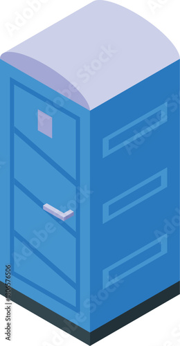 Isometric projection of a blue portable toilet, essential for sanitation at outdoor events, construction sites, and other locations lacking traditional restrooms