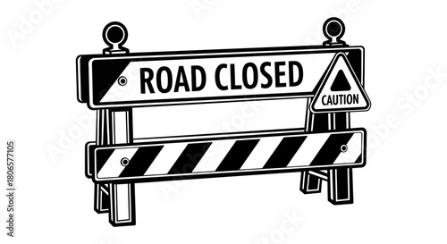 Road closed barricade vector illustration caution signage