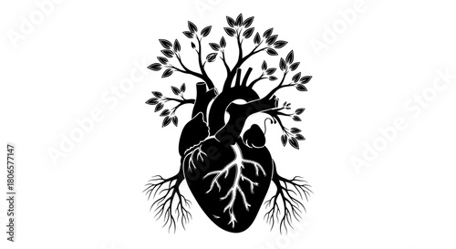Anatomical heart tree vector illustration medical concept art