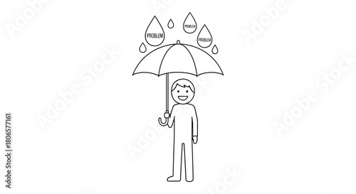 Managing problems concept with umbrella and rain problem drops