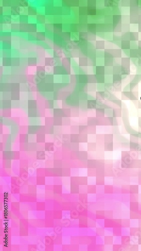 Pixelated abstract background with a vibrant blend of green and pink hues.