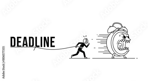 Deadline stress time management concept chasing clock pressure