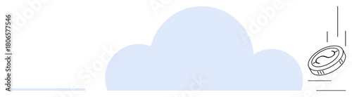 Cloud silhouette with a falling coin conveying online payment, digital economy, data transfer, storage, cloud services, financial technology, cryptocurrency. Ideal for finance, business
