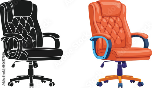 Presentation of a modern office chair in color and monochrome variations