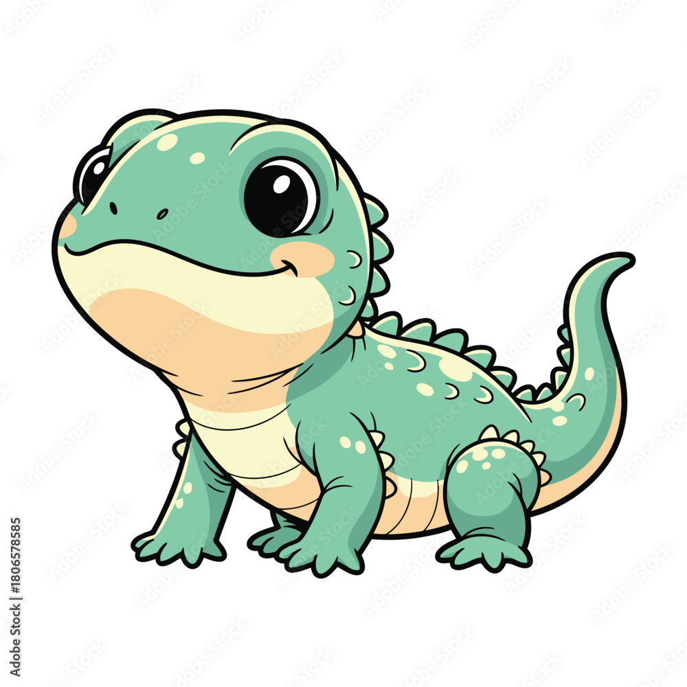 Fototapeta premium Adorable cartoon lizard illustration, perfect for children's books or educational materials, creating a friendly, playful vibe, a charming reptile