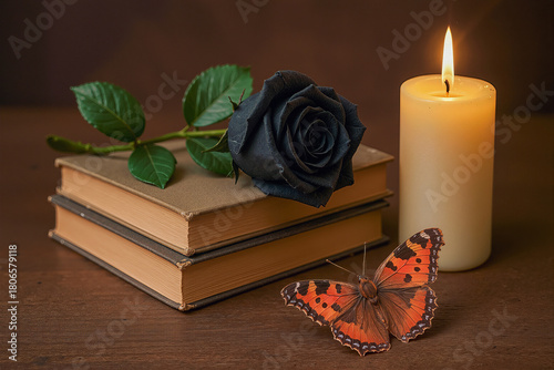 Wallpaper Mural Ricordo di un Libro , Rosa Nera vellutata e Candela Torontodigital.ca