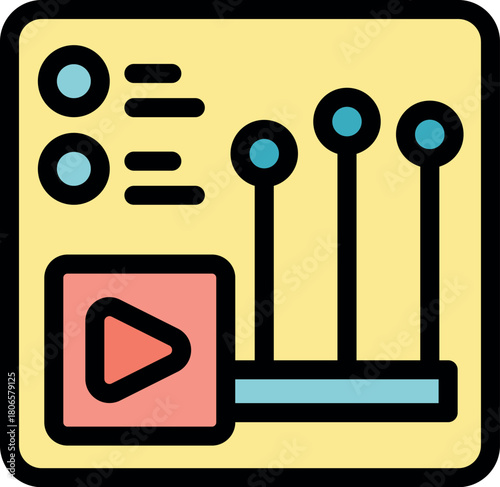 Modern video editing software interface displaying play button, sound control panel, and adjustment knobs, ideal for multimedia projects