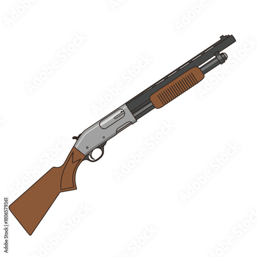 Classic pump-action shotgun illustration for hunting, security, or historical reenactment projects, originally a vector graphic for scalability