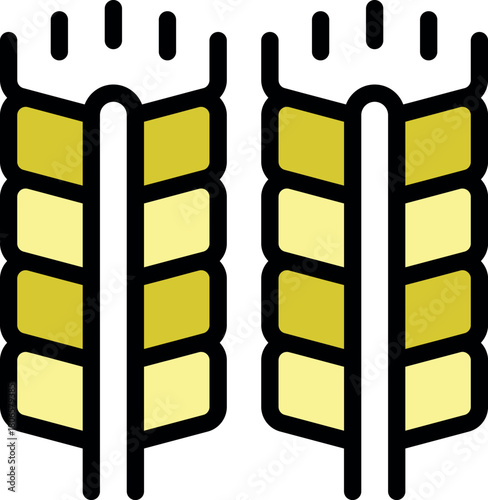 Simple vector illustration of two wheat ears, symbolizing agriculture, farming, and the harvest season