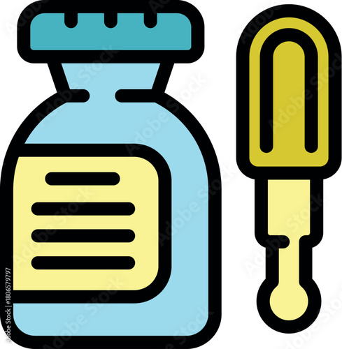 Medical dropper and medicine bottle containing prescription medication or other treatment, symbolizing healthcare and pharmaceutical industry
