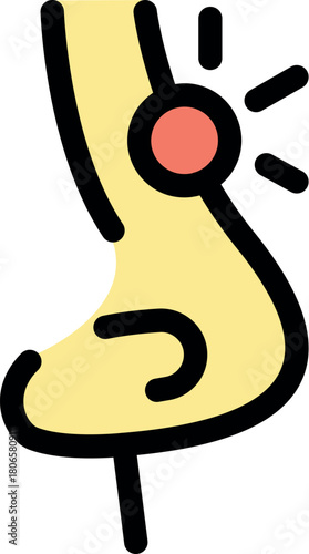 Ankle pain warning sign, body injury symbol showing leg with red spot, ideal for healthcare and medical related designs