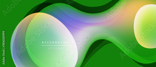 Abstract flowing shapes, vibrant green backdrop. Gradient colors blend, creating modern design element. Smooth curves suggest movement, depth.