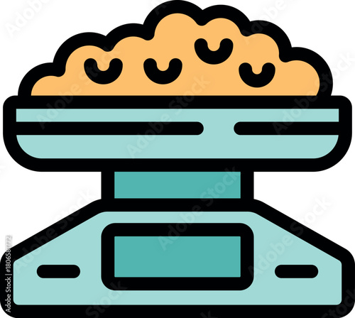Electronic scale displaying weight of food, ensuring accurate portioning for cooking