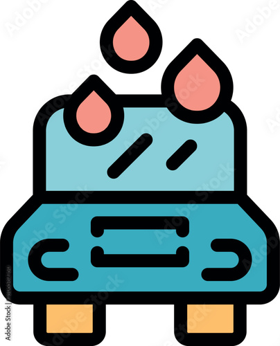 Car wash service, drops falling on car roof, auto cleaning and washing symbol, vehicle maintenance