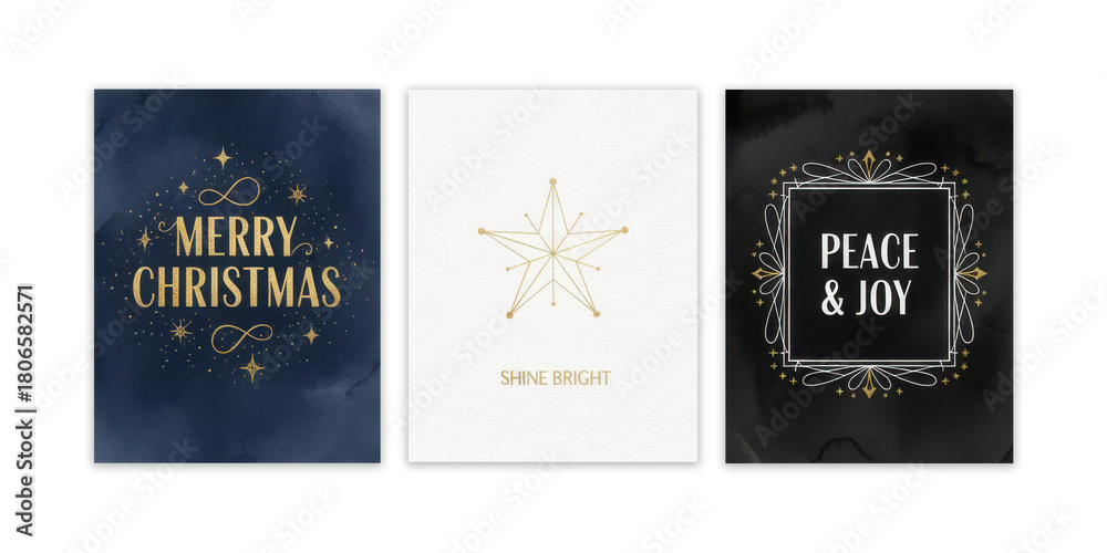 Naklejka premium Elegant Christmas greeting cards set with gold and white accents