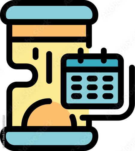 Hourglass with sand falling and calendar icon, representing time management, deadlines, and scheduling