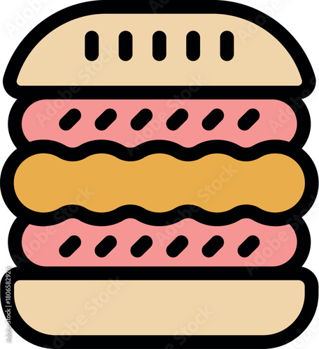 Cartoon burger featuring sesame seed bun, juicy patty, and flavorful sauce, embodying classic fast food imagery