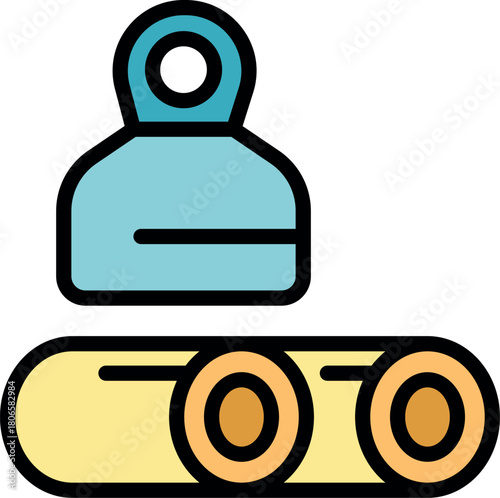 Wood log being lifted by an industrial hook crane, symbolizing forestry, logging, and heavy lifting operations