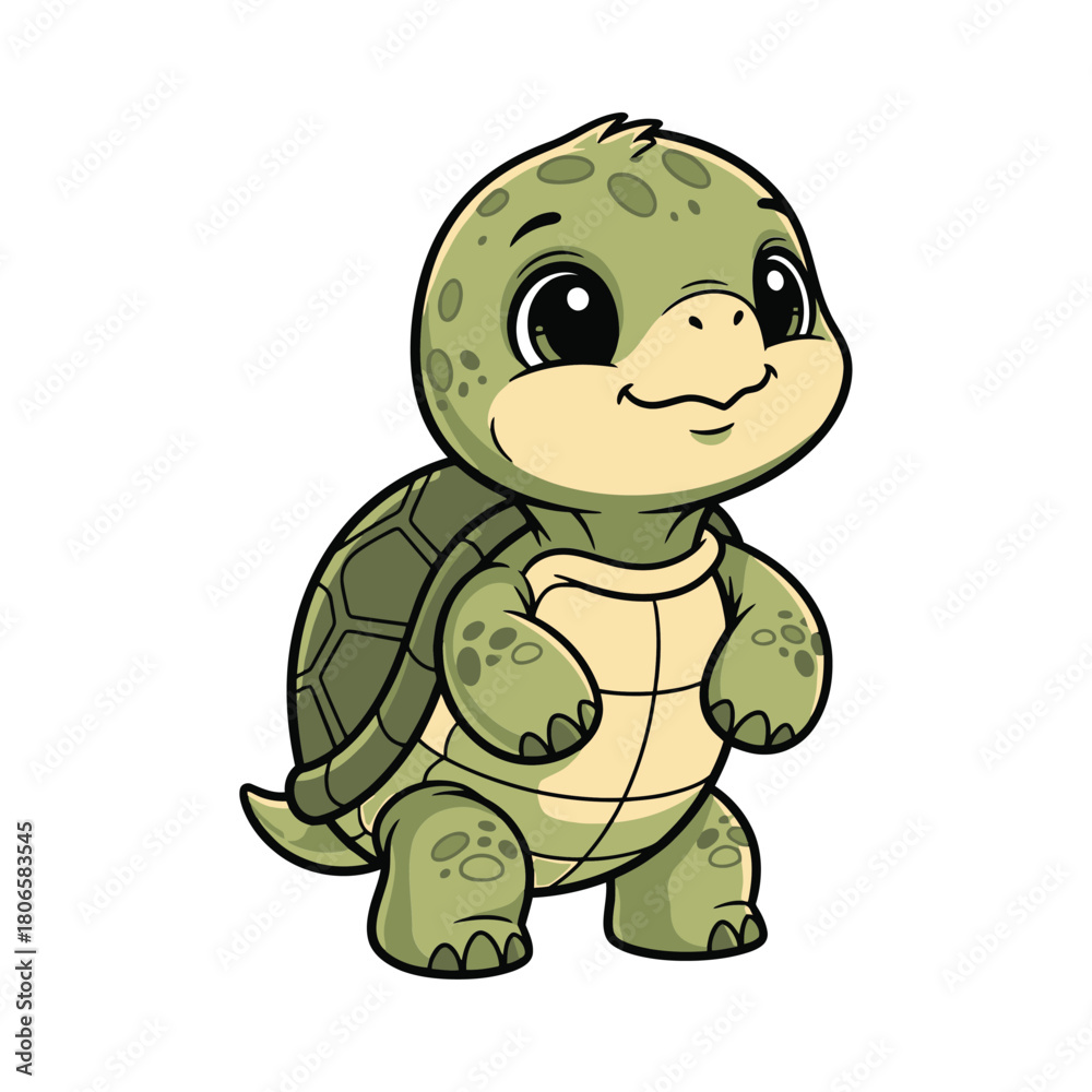 Obraz premium Adorable cartoon turtle standing upright, a charming symbol of nature, resilience, and longevity, perfect for children's books and educational materials
