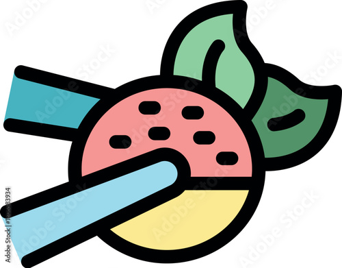 Tweezers examining genetically modified food with leaves, representing genetic engineering in agriculture and food production