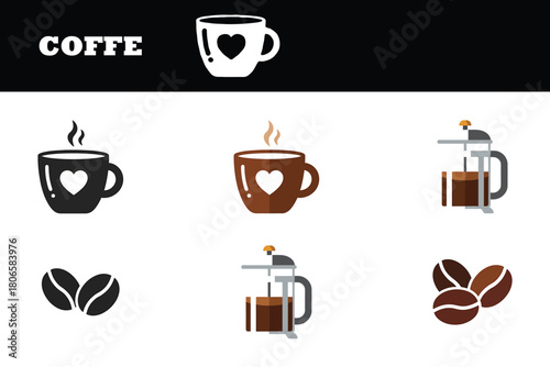 Enjoy freshly brewed coffee with love and warmth from our delightful collection of minimalist coffee icons, ideal for cafe menus and branding projects