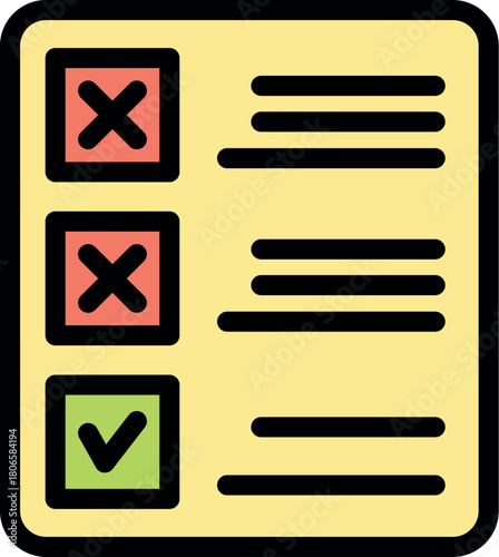 Ballot paper showing positive and negative answers with checkmarks and crosses for online survey or exam